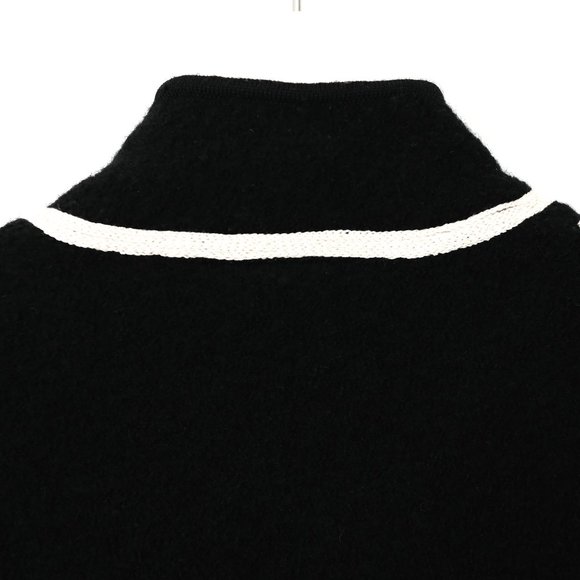 TALBOTS Black Zip Up Wool Sweater Jacket with White Sartouche Braid - Size PM - Picture 8 of 14